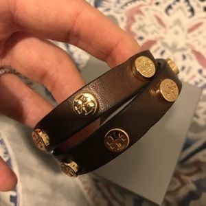 Brown/gold leather Tory Burch Wrap Bracelet